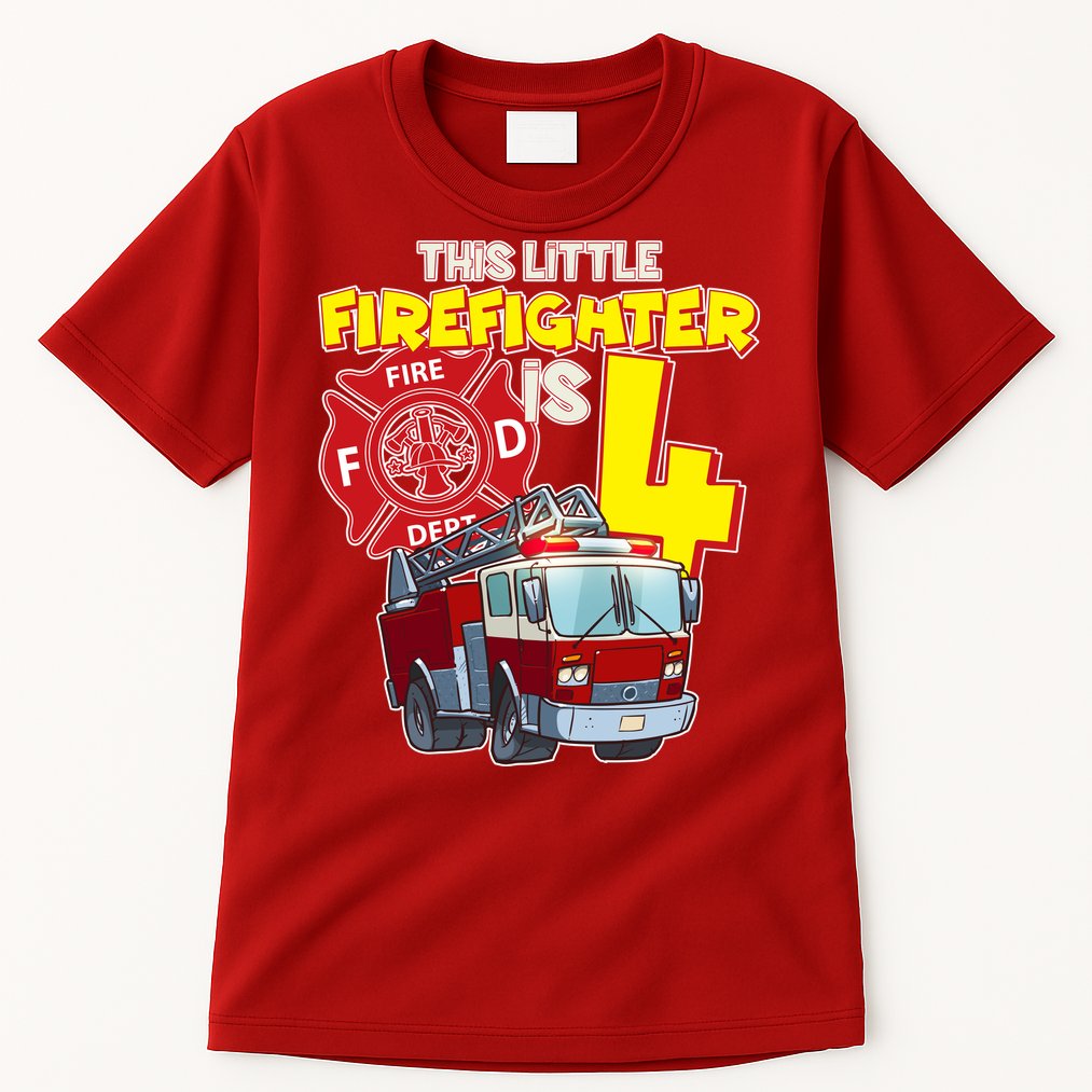 4th Birthday This Little Firefighter Is Four Tall T-Shirt