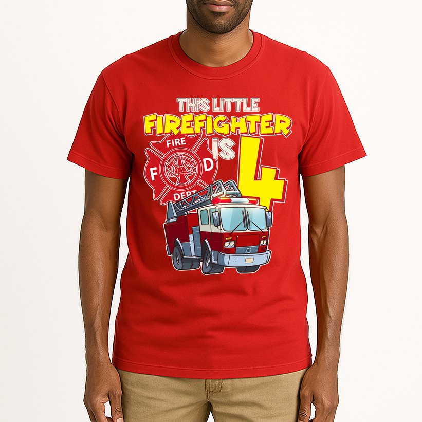 4th Birthday This Little Firefighter Is Four Tall T-Shirt