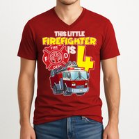 4th Birthday This Little Firefighter Is Four V-Neck T-Shirt