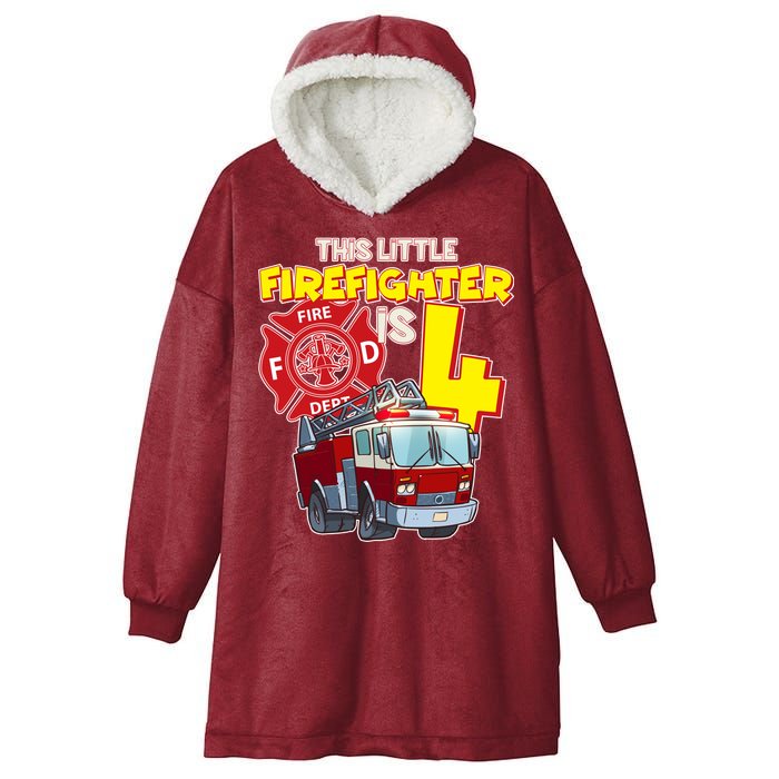 4th Birthday This Little Firefighter Is Four Hooded Wearable Blanket