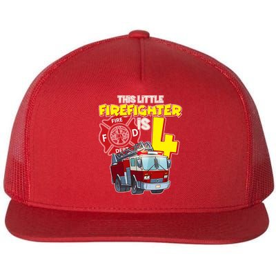 4th Birthday This Little Firefighter Is Four Flat Bill Trucker Hat