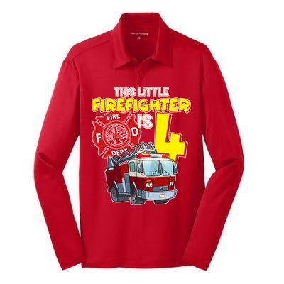 4th Birthday This Little Firefighter Is Four Silk Touch Performance Long Sleeve Polo