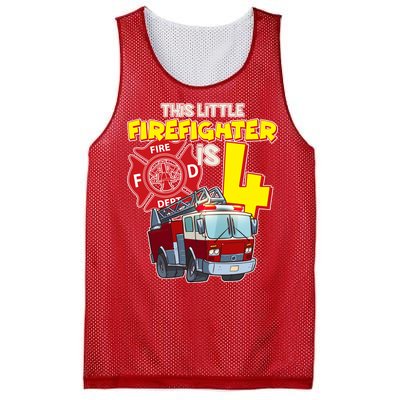 4th Birthday This Little Firefighter Is Four Mesh Reversible Basketball Jersey Tank