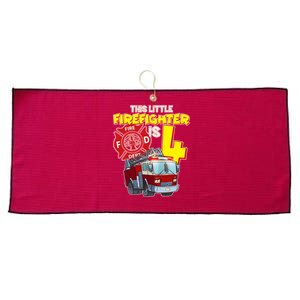 4th Birthday This Little Firefighter Is Four Large Microfiber Waffle Golf Towel