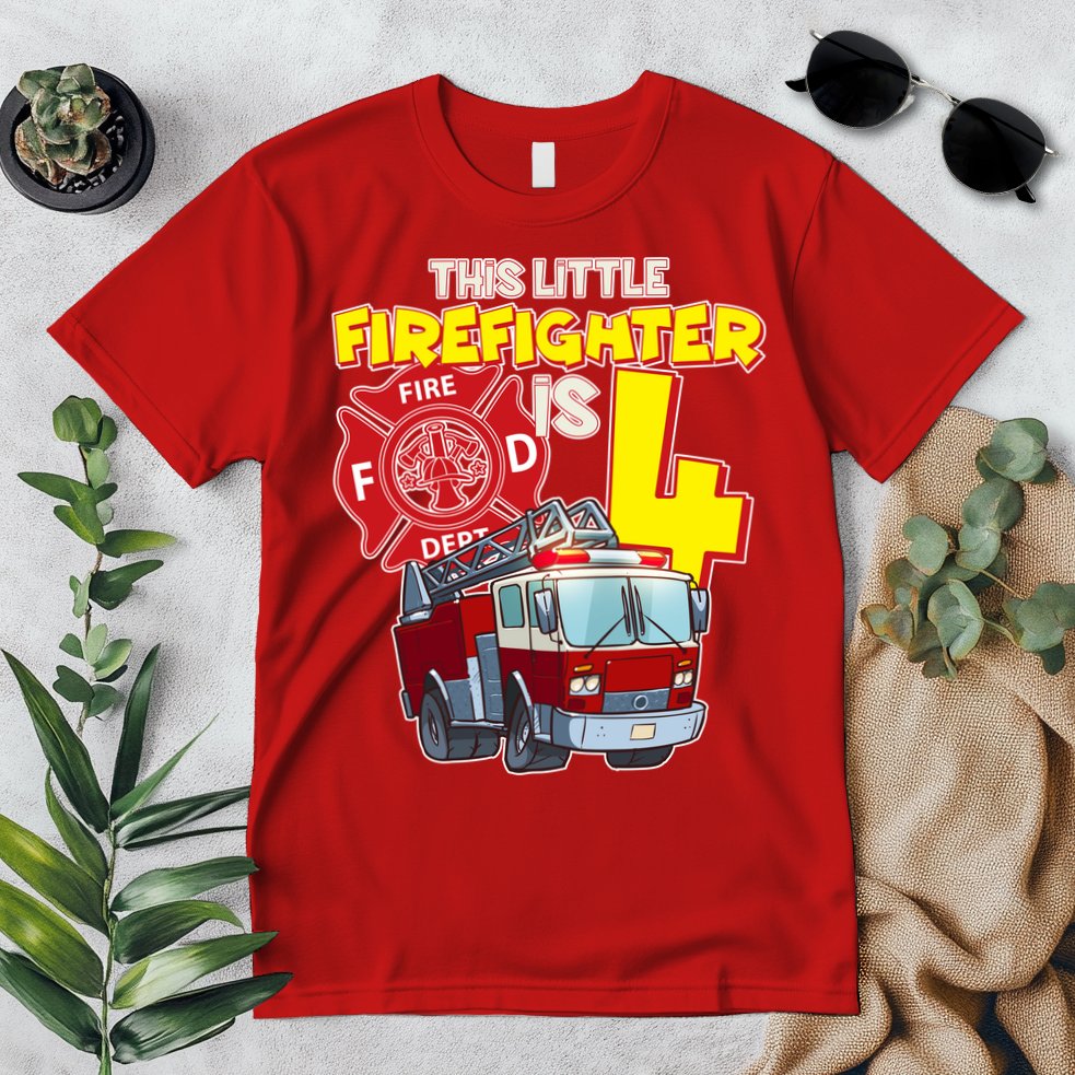 4th Birthday This Little Firefighter Is Four Premium T-Shirt