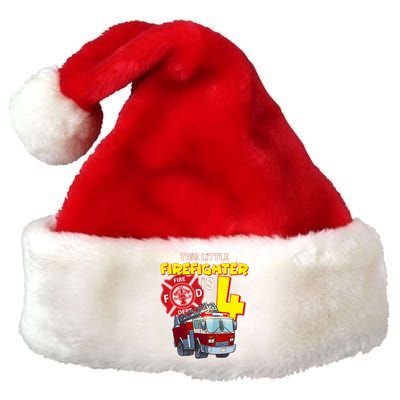 4th Birthday This Little Firefighter Is Four Premium Christmas Santa Hat