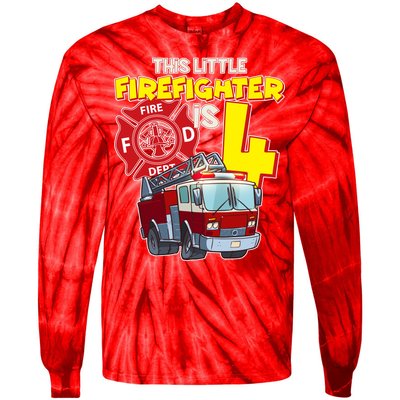 4th Birthday This Little Firefighter Is Four Tie-Dye Long Sleeve Shirt