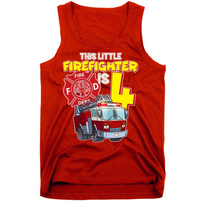 4th Birthday This Little Firefighter Is Four Tank Top