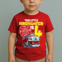 4th Birthday This Little Firefighter Is Four Toddler T-Shirt