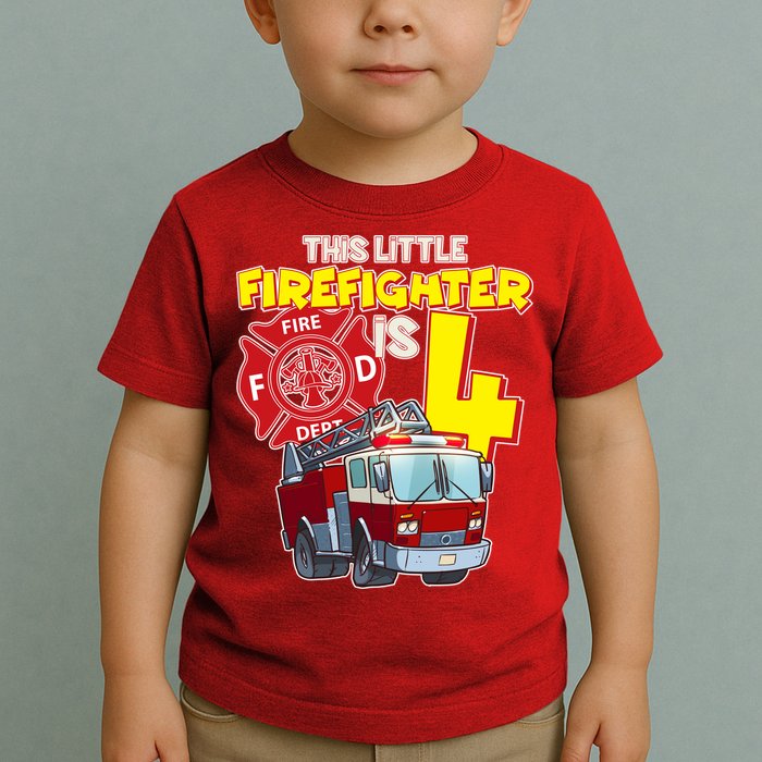 4th Birthday This Little Firefighter Is Four Toddler T-Shirt