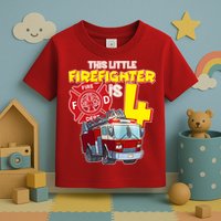 4th Birthday This Little Firefighter Is Four Toddler T-Shirt