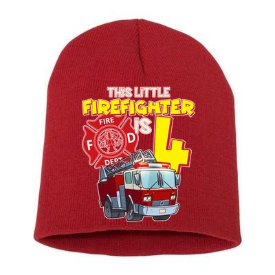 4th Birthday This Little Firefighter Is Four Short Acrylic Beanie