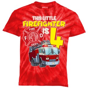 4th Birthday This Little Firefighter Is Four Kids Tie-Dye T-Shirt