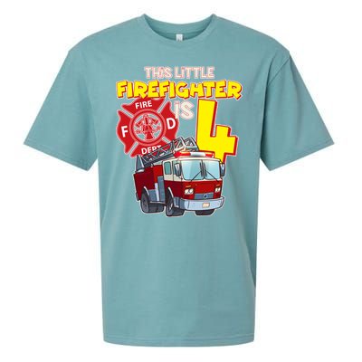 4th Birthday This Little Firefighter Is Four Sueded Cloud Jersey T-Shirt