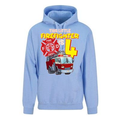 4th Birthday This Little Firefighter Is Four Unisex Surf Hoodie