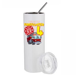 4th Birthday This Little Firefighter Is Four Stainless Steel Tumbler