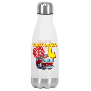 4th Birthday This Little Firefighter Is Four Stainless Steel Insulated Water Bottle