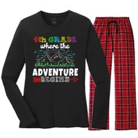 4th Grade Is Where The Adventure Begins  Women's Long Sleeve Flannel Pajama Set 