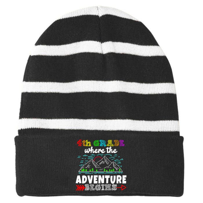 4th Grade Is Where The Adventure Begins  Striped Beanie with Solid Band