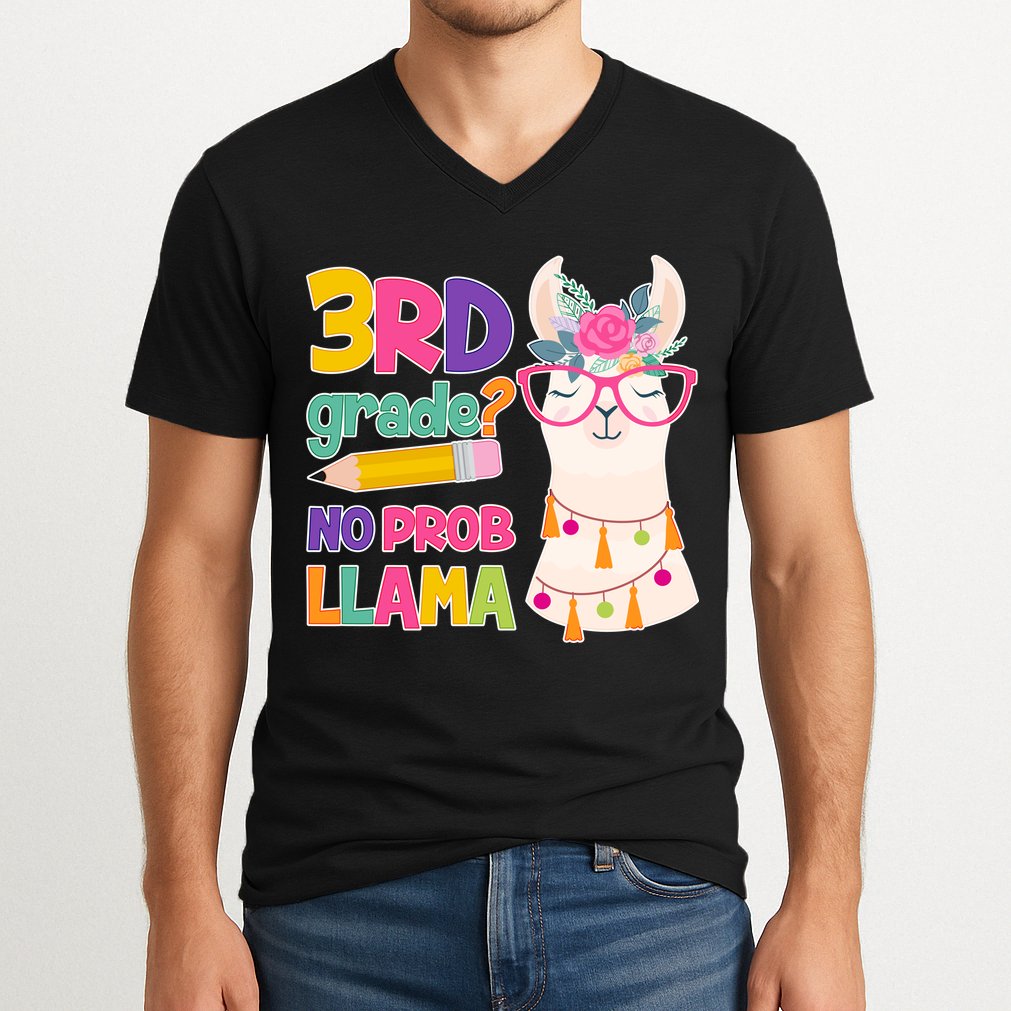 4th Grade? No Prob Llama V-Neck T-Shirt