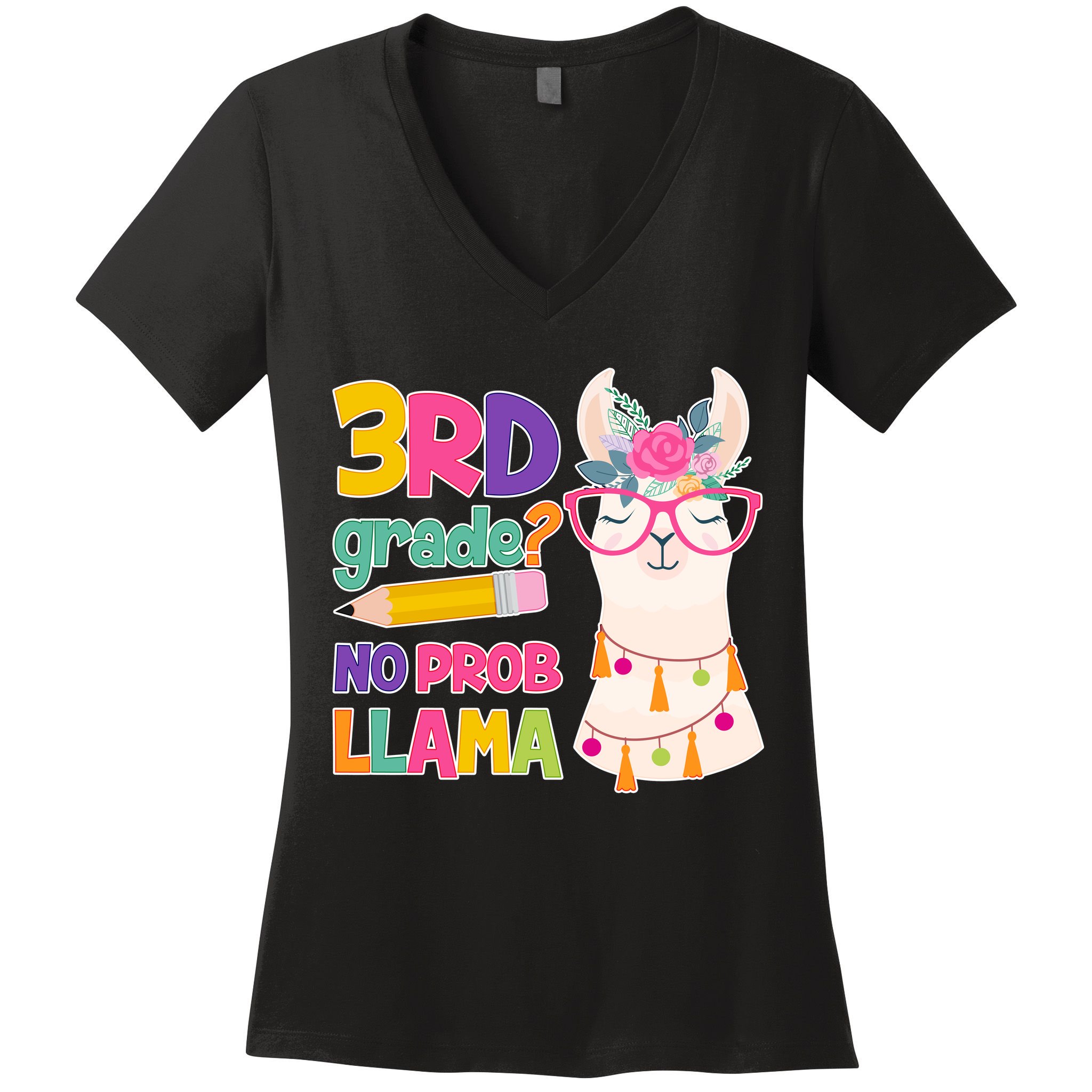 4th Grade? No Prob Llama Women's V-Neck T-Shirt