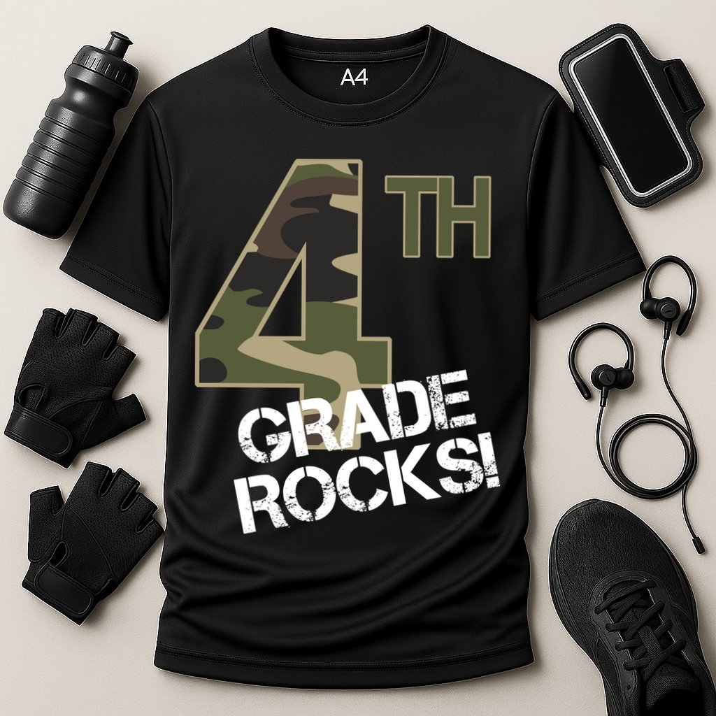 4th Grade Rocks Camo Cooling Performance Crew T-Shirt