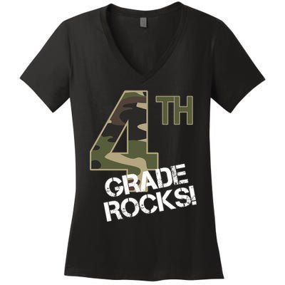 4th Grade Rocks Camo Women's V-Neck T-Shirt