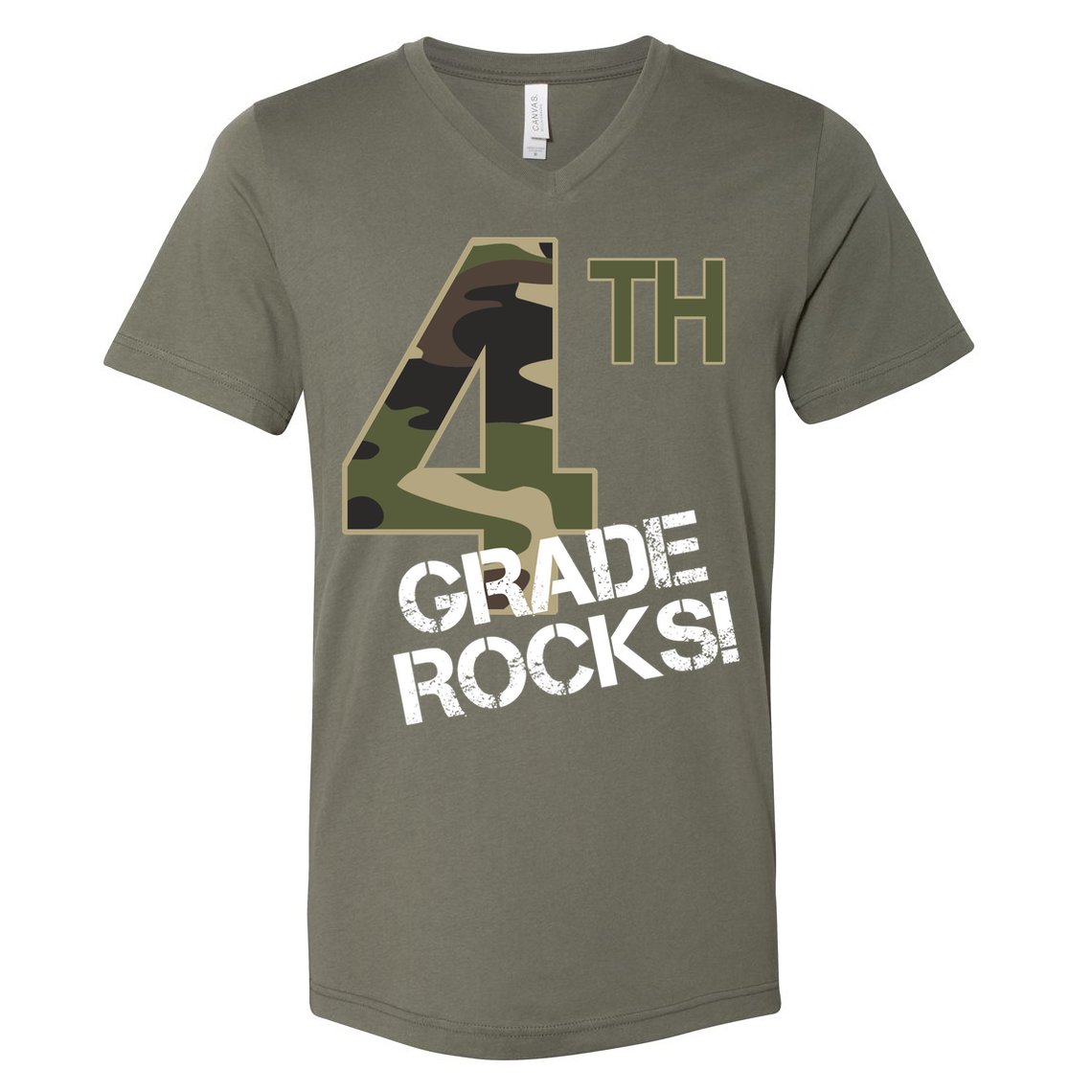 4th Grade Rocks Camo V-Neck T-Shirt