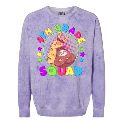 4th Grade Squad Llama Sloth Colorblast Crewneck Sweatshirt