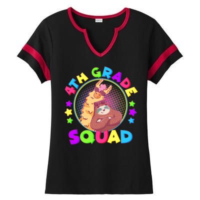 4th Grade Squad Llama Sloth Ladies Halftime Notch Neck Tee