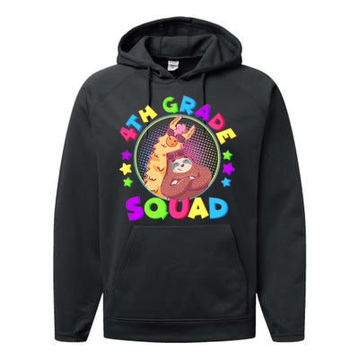 4th Grade Squad Llama Sloth Performance Fleece Hoodie