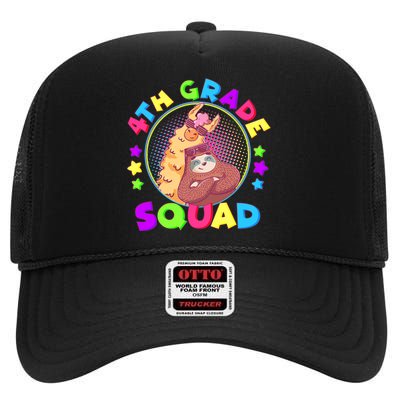 4th Grade Squad Llama Sloth High Crown Mesh Back Trucker Hat