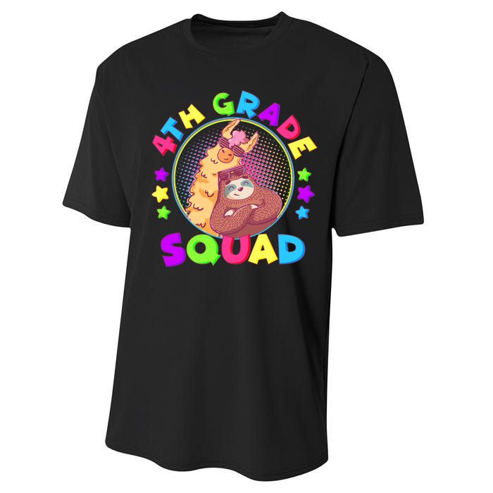 4th Grade Squad Llama Sloth Performance Sprint T-Shirt