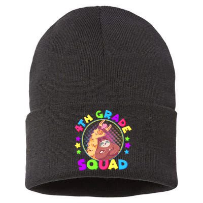 4th Grade Squad Llama Sloth Sustainable Knit Beanie