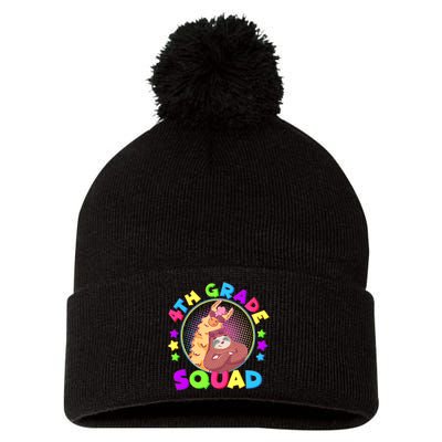 4th Grade Squad Llama Sloth Pom Pom 12in Knit Beanie