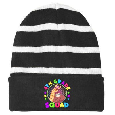 4th Grade Squad Llama Sloth Striped Beanie with Solid Band