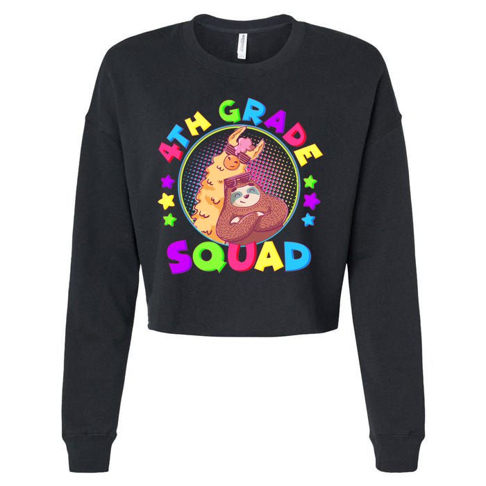 4th Grade Squad Llama Sloth Cropped Pullover Crew
