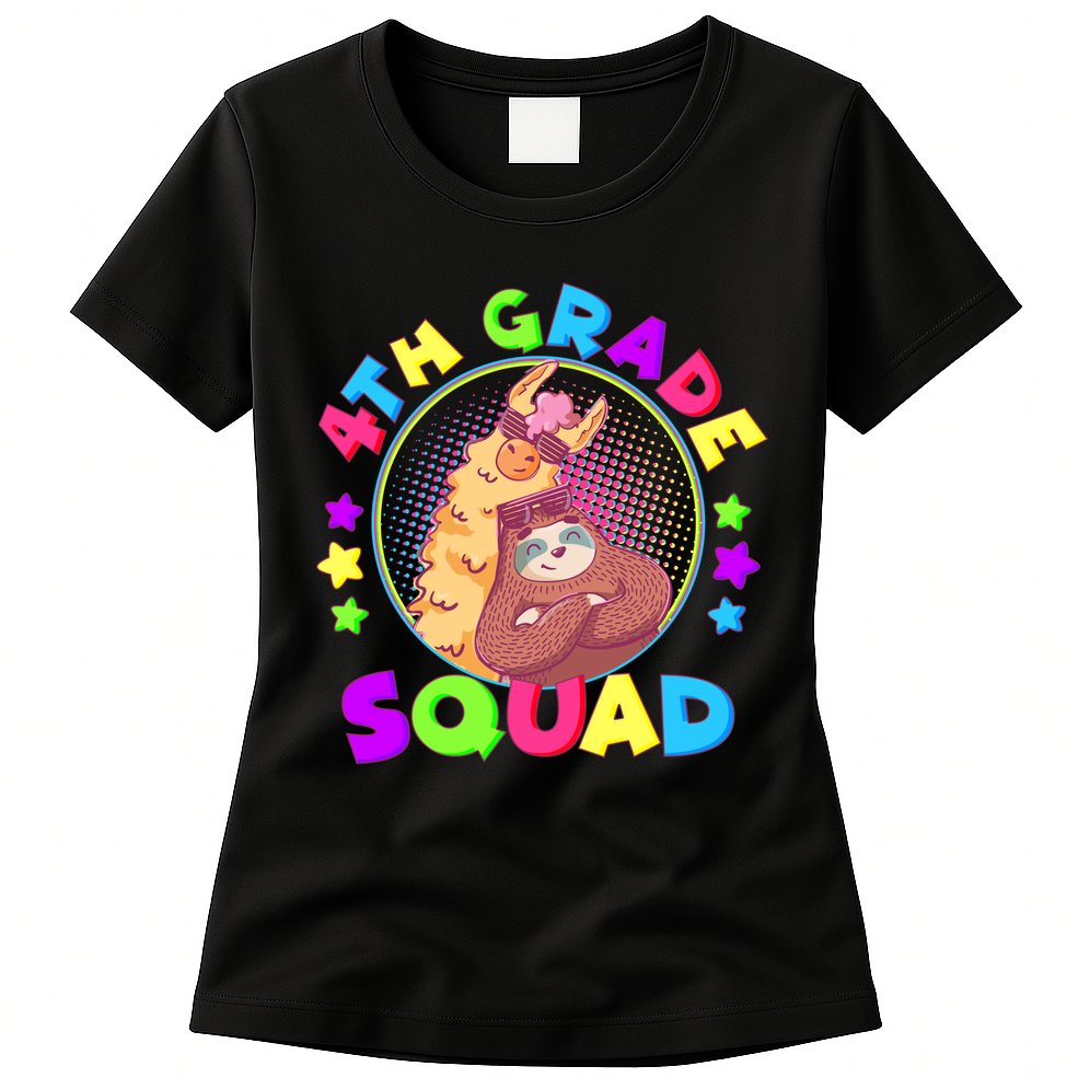 4th Grade Squad Llama Sloth Womens T-Shirt