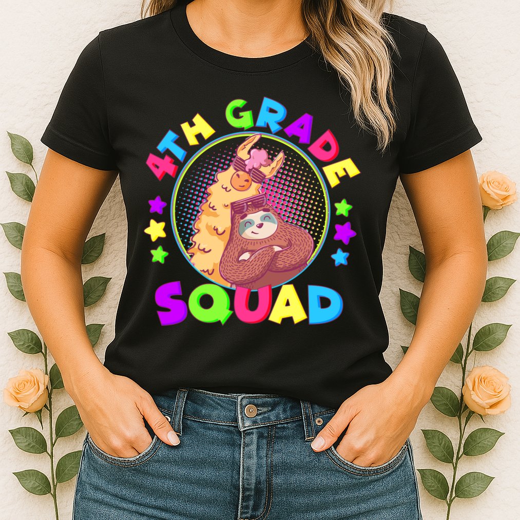 4th Grade Squad Llama Sloth Womens T-Shirt