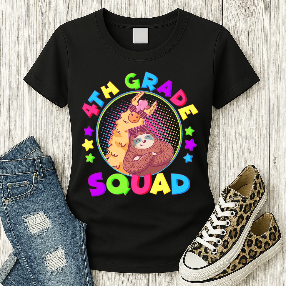 4th Grade Squad Llama Sloth Womens T-Shirt