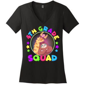 4th Grade Squad Llama Sloth Women's V-Neck T-Shirt