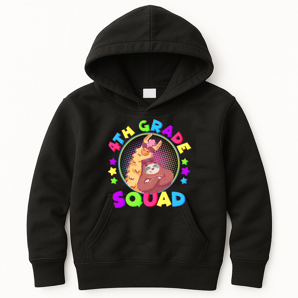 4th Grade Squad Llama Sloth Kids Hoodie