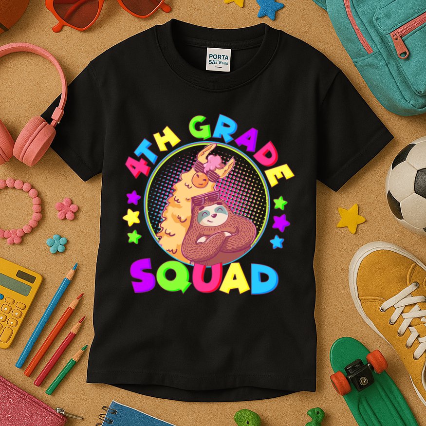 4th Grade Squad Llama Sloth Kids T-Shirt