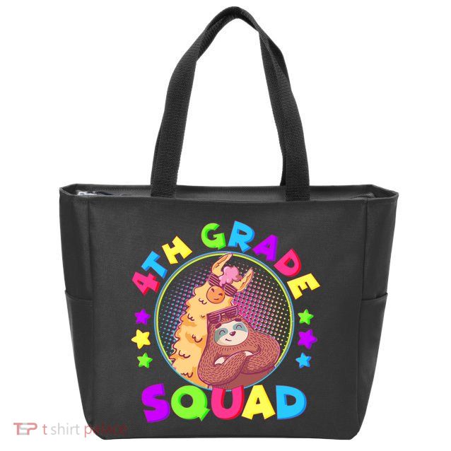 4th Grade Squad Llama Sloth Zip Tote Bag