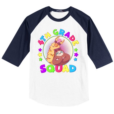 4th Grade Squad Llama Sloth Baseball Sleeve Shirt