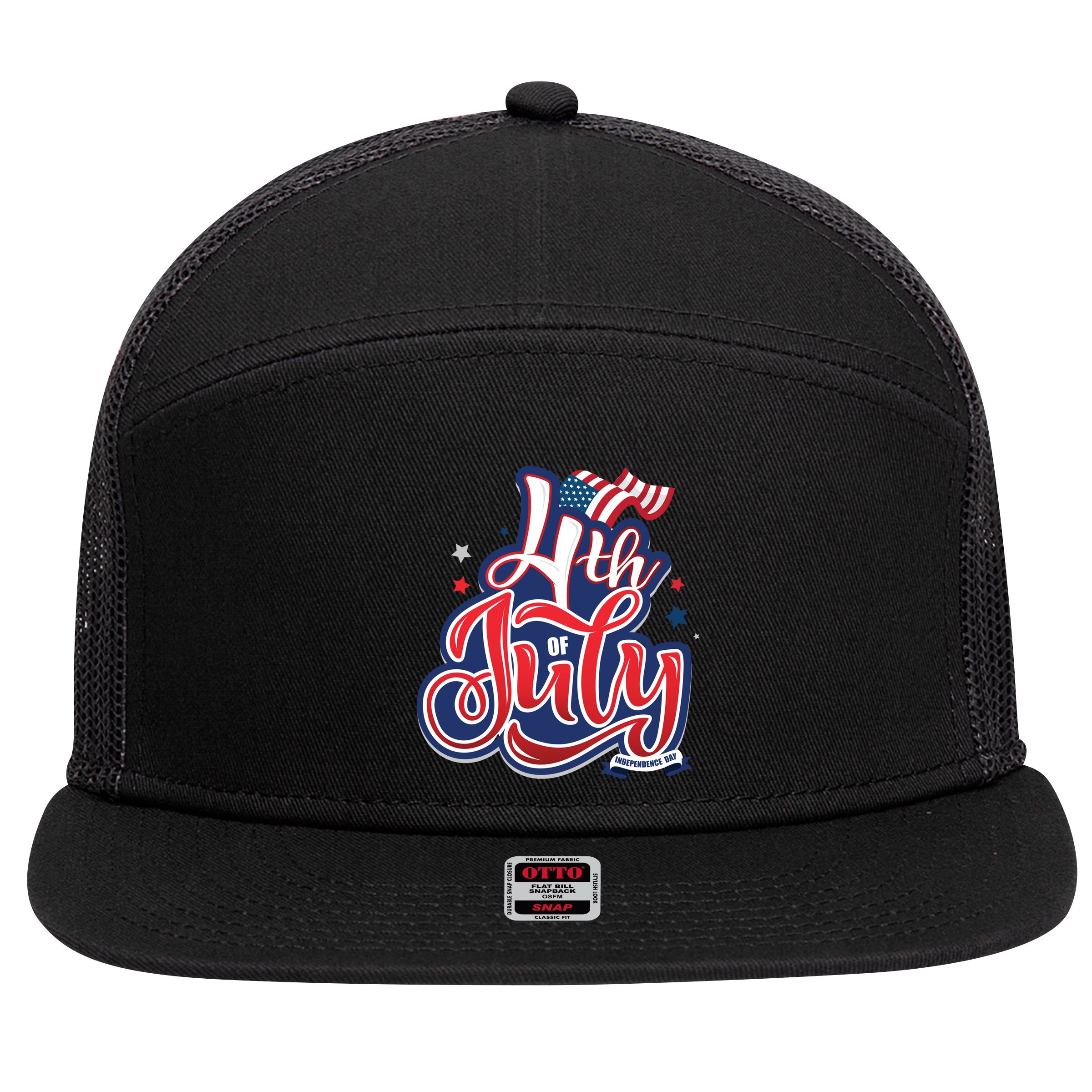 4th of July Celebrate USA Independence Day 7 Panel Mesh Trucker Snapback Hat