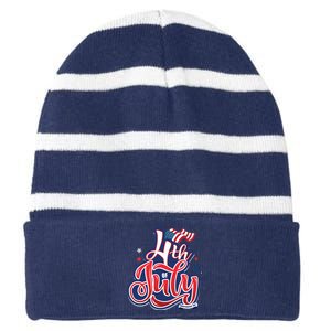 4th of July Celebrate USA Independence Day Striped Beanie with Solid Band