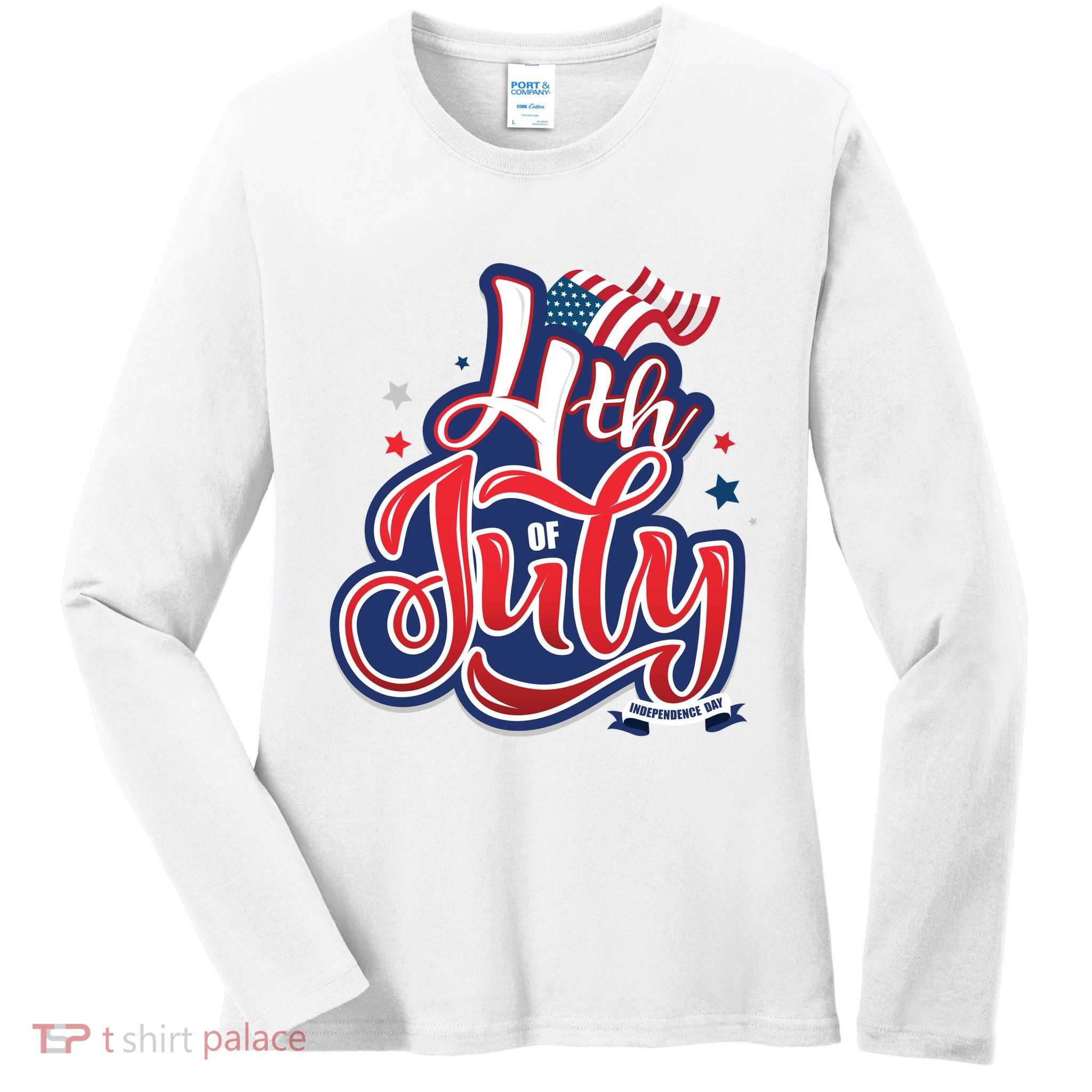 4th of July Celebrate USA Independence Day Ladies Long Sleeve Shirt