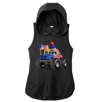 4th Of July Firecracker Monster Truck Ladies PosiCharge Tri-Blend Wicking Draft Hoodie Tank