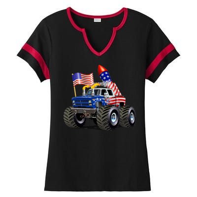 4th Of July Firecracker Monster Truck Ladies Halftime Notch Neck Tee